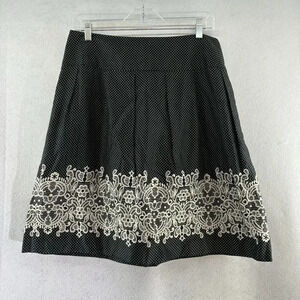 Ann Taylor LOFT Petite Skirt White Black Polka Dot‎ Lined Cotton Embroidery 10P